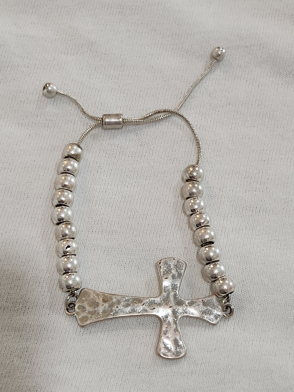 Silver Cross Bead Slider Bracelet - Silver